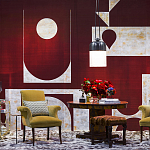 Обои ручная роспись в стиле Арт-деко Assemblage Original colourway on red silk dupion варинант исполнения - 2 | Loft Concept в Рязани