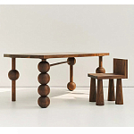 Обеденный стол деревянный с круглыми декоративными элементами на ножках Koko варинант исполнения - 5 | Loft Concept в Рязани