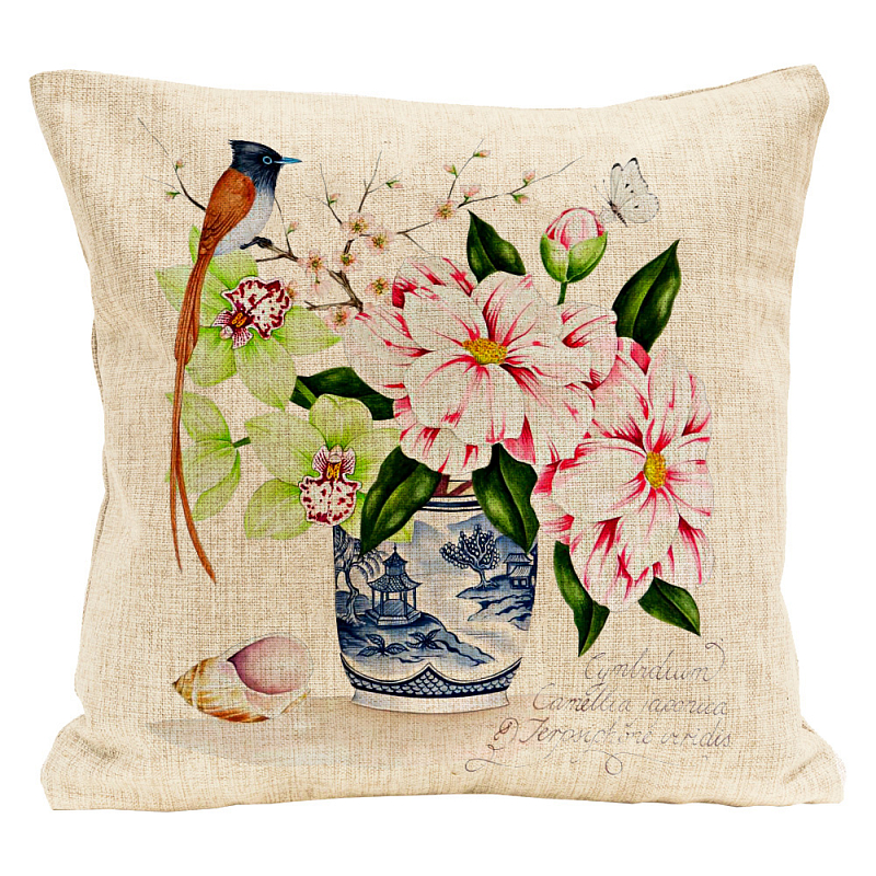 Декоративная подушка Camellias Pillow Мульти Бежевый Декоративная подушка Camellias Pillow Мульти Бежевый в Рязани | Loft Concept