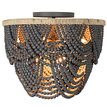 Круглый потолочный светильник с подвесками из круглых деревянных бусин Wooden Beads Black Ceiling Lamp варинант исполнения - 1 | Loft Concept в Рязани