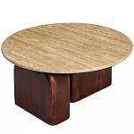 Кофейный столик с круглой столешницей на 2-х массивных деревянных ножках Tandem Travertine and Wood варинант исполнения - 2 | Loft Concept в Рязани