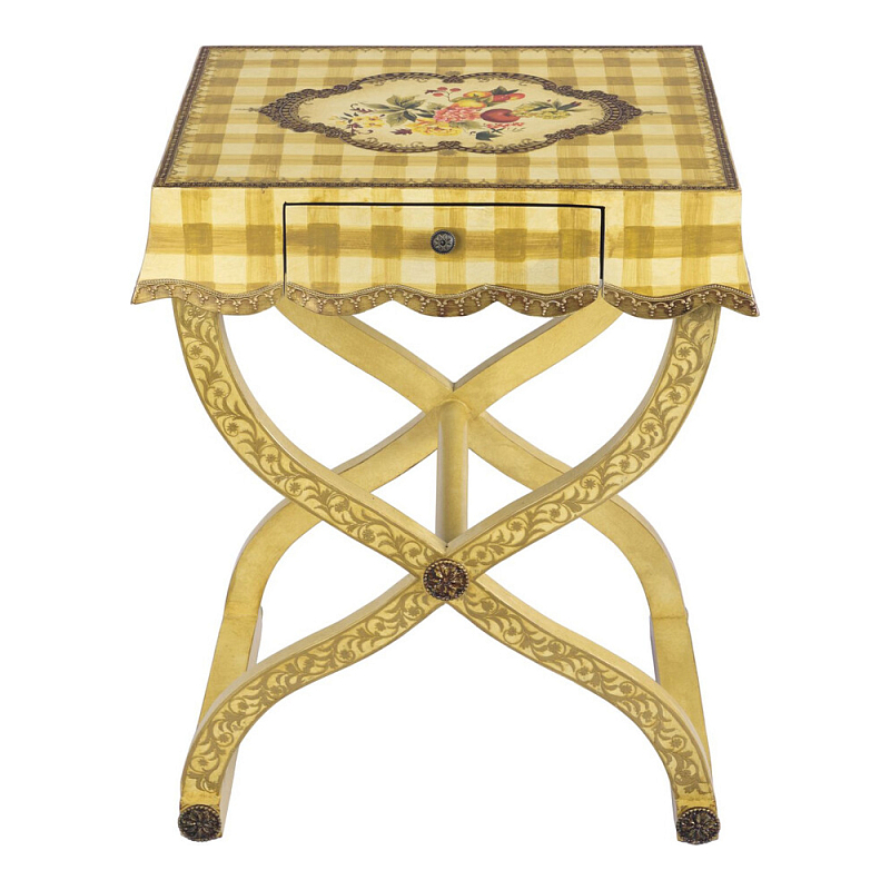 Приставной столик с ящиком в стиле ретро Vintage Rustic Tablecloth Желтый Мульти в Рязани | Loft Concept 