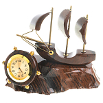 Часы настольные в виде парусника из натурального камня Обсидиан Sailboat Stone Clock варинант исполнения - 1 | Loft Concept в Рязани