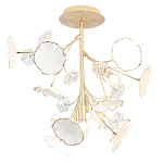 Потолочный светильник с золотыми ветвями и белыми лепестками на круглом рельефном основании Wintery flovers варинант исполнения - 1 | Loft Concept в Рязани