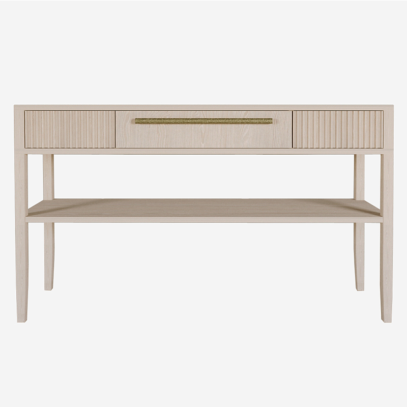 Дизайнерская Консоль с полкой и ящиком Primo Светлый дуб Древесина Золотой в Рязани | Loft Concept 