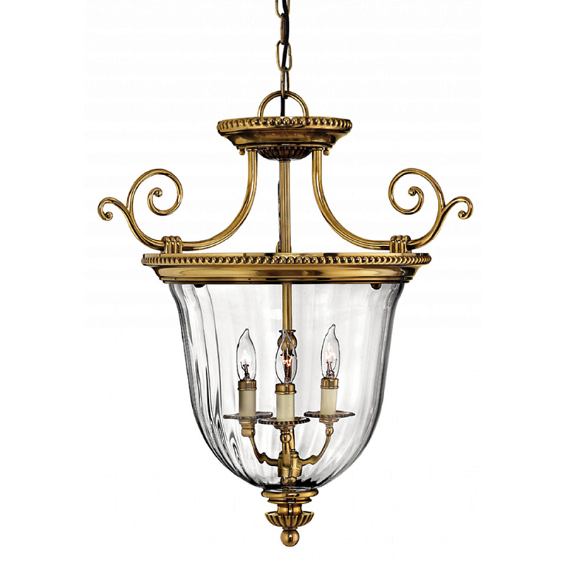 Люстра подвесная цвета латунь с прозрачным стеклянным плафоном и тремя лампами в классическом стиле на цепи Hinkley Латунь Прозрачное Стекло в Рязани | Loft Concept 