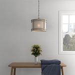 Подвесной светильник в виде барабана с тканевым абажуром и металлическим каркасом Warm Glow варинант исполнения - 4 | Loft Concept в Рязани