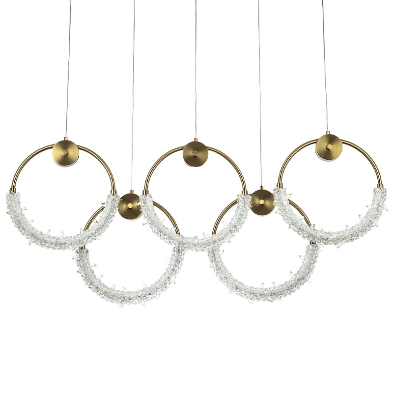 Линейная люстра с плафонами в виде пяти колец Five Rings Gilbertine Linear Chandelier Латунь Прозрачный Линейная люстра с плафонами в виде пяти колец Five Rings Gilbertine Linear Chandelier Латунь Прозрачный в Рязани | Loft Concept