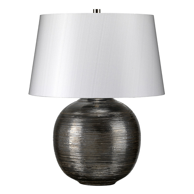 Настольная лампа с круглым фарфоровым основанием ручной работы с покрытием глазурью и белым абажуром из искусственного шелка Elstead Lighting Серый Серебряный в Рязани | Loft Concept 