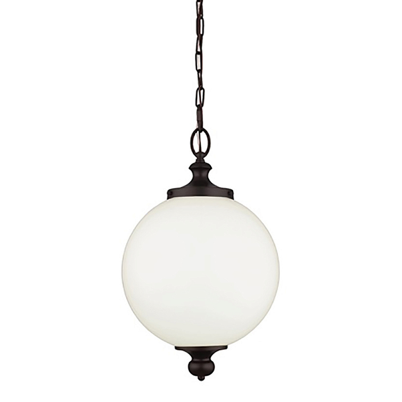 Подвесной светильник с белым стеклянным плафоном в форме шара на цепи Feiss Бронза Никель Белый Бежевый в Рязани | Loft Concept 