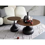 Столик журнальный с круглой деревянной столешницей на черном фактурном основании Bourgeon варинант исполнения - 5 | Loft Concept в Рязани