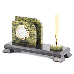 Настольный письменный набор из змеевика с визитницей с часами и ручкой Successful Leader варинант исполнения - 2 | Loft Concept в Рязани