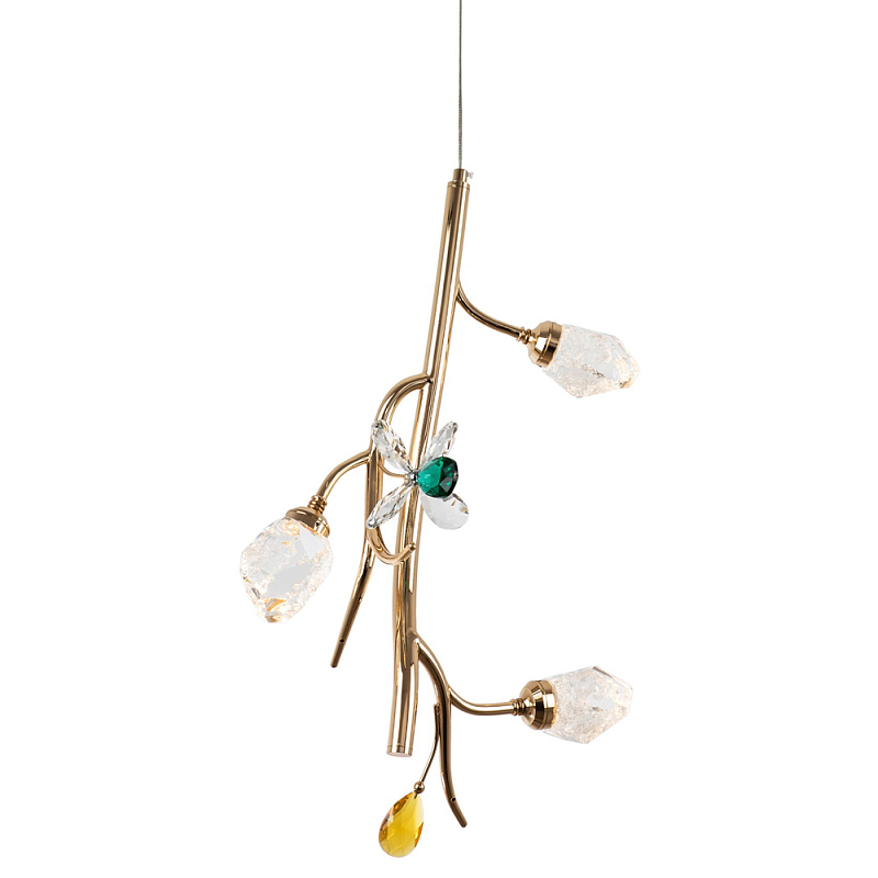 Подвесной светильник с хрустальными плафонами и декором Alvere Crystal Hanging Lamp Золотой Прозрачный Янтарный Изумрудный Подвесной светильник с хрустальными плафонами и декором Alvere Crystal Hanging Lamp Золотой Прозрачный Янтарный Изумрудный в Рязани | Loft Concept