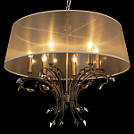 Люстра подвесная круглая с тканевым полупрозрачным абажуром и подвесками 6 ламп Gilded Elegance варинант исполнения - 5 | Loft Concept в Рязани