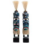 Комплект из 2-х деревянных статуэток Asmat Straw Headdress Statuettes Blue Colorful Tattoo варинант исполнения - 4 | Loft Concept в Рязани