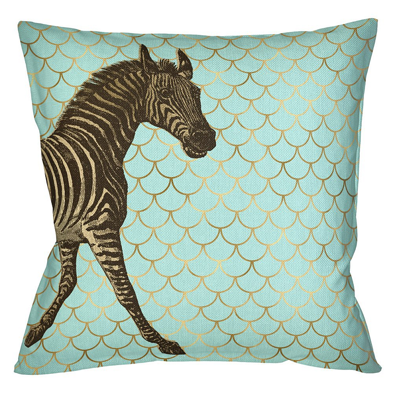 Подушка Safari light blue zebra Бирюзовый Глянцевое золото Подушка Safari light blue zebra Бирюзовый Глянцевое золото в Рязани | Loft Concept