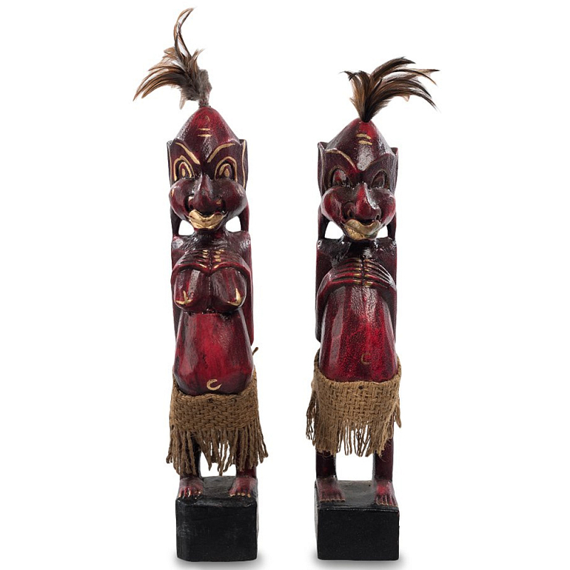 Комплект из 2-х деревянных статуэток Asmat Wooden Statuettes Dark Red Красный Черный Золотой Коричневый Комплект из 2-х деревянных статуэток Asmat Wooden Statuettes Dark Red Красный Черный Золотой Коричневый в Рязани | Loft Concept