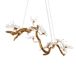 Люстра подвесная линейная с прозрачными стеклянными птичками на ветвях Serip Voa варинант исполнения - 8 | Loft Concept в Рязани
