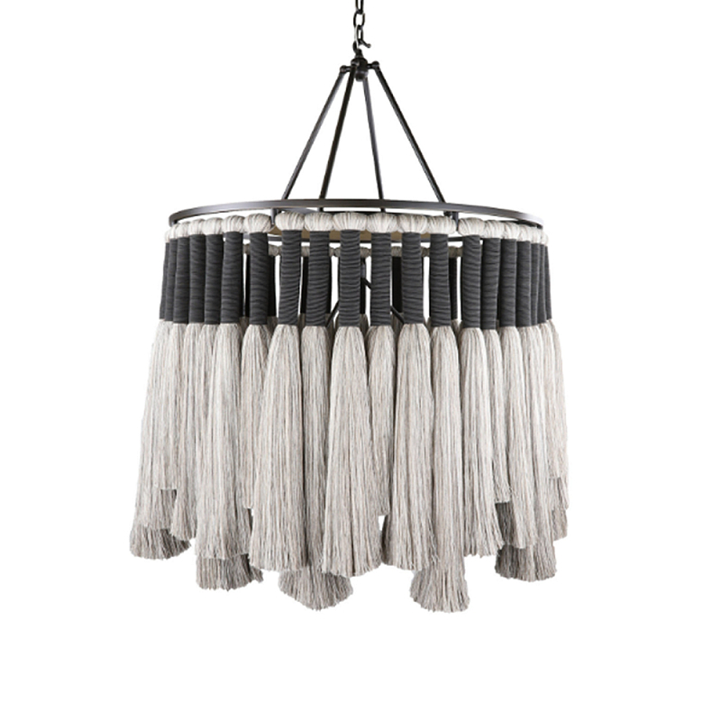 Люстра круглая плетеная с кисточками Boho Tassel Chandelier Серый Люстра круглая плетеная с кисточками Boho Tassel Chandelier Серый в Рязани | Loft Concept