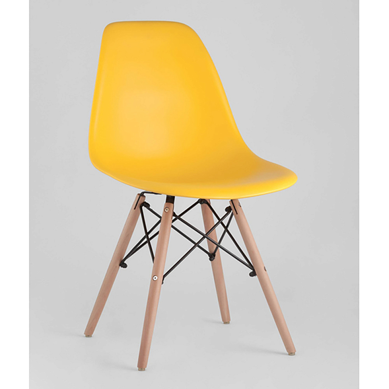 Пластиковый стул на ножках из массива бука Eames Yellow Желтый Древесина Пластиковый стул на ножках из массива бука Eames Yellow Желтый Древесина в Рязани | Loft Concept