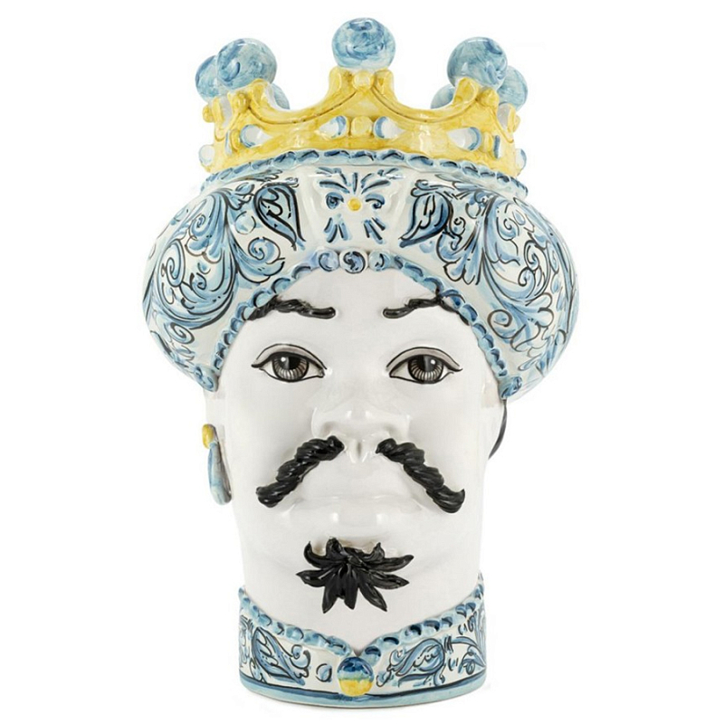 Ваза Vase Moro Man Ornate White Face Белый Светло-голубой Желтый Ваза Vase Moro Man Ornate White Face Белый Светло-голубой Желтый в Рязани | Loft Concept