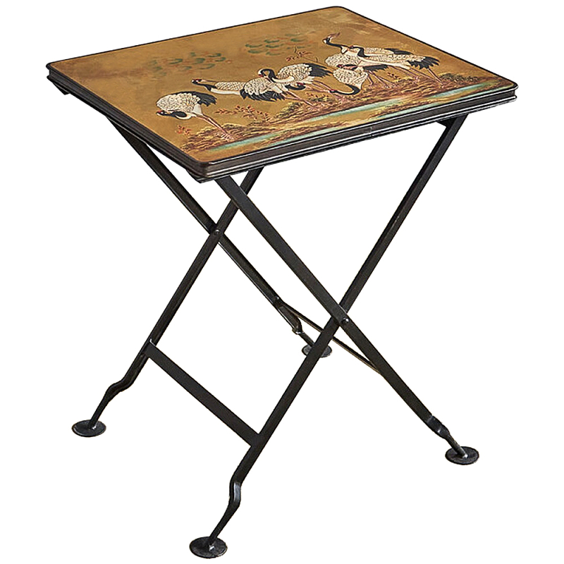 Приставной столик складной Chinoiserie Cranes Side Table Золотой Черный Мульти Приставной столик складной Chinoiserie Cranes Side Table Золотой Черный Мульти в Рязани | Loft Concept