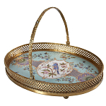 Блюдо овальное с ручкой и голубым фарфоровым дном с цветочным рисунком Blue Garden варинант исполнения - 1 | Loft Concept в Рязани