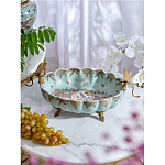 Чаша из голубого фарфора на бронзовых ножках с рисунком цветов и фигурками стрекоз Blue Garden варинант исполнения - 3 | Loft Concept в Рязани