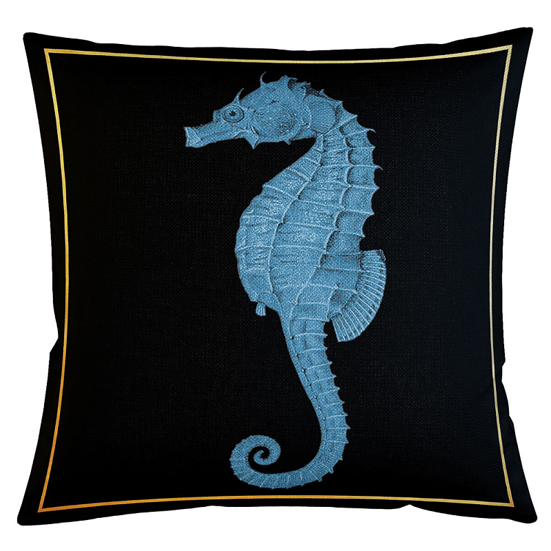 Декоративная подушка Blue Seahorse Бежевый Черный Морская синь Декоративная подушка Blue Seahorse Бежевый Черный Морская синь в Рязани | Loft Concept
