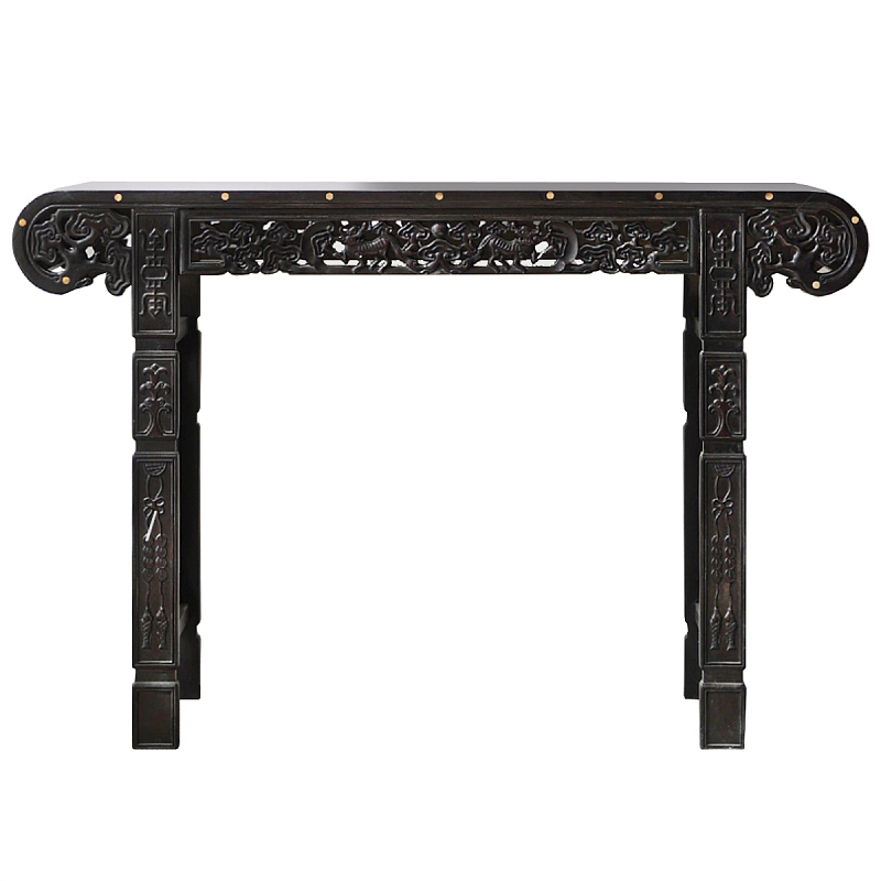 Черная резная консоль в Китайском стиле из массива Black Dragon Console Черный Золотой Черная резная консоль в Китайском стиле из массива Black Dragon Console Черный Золотой в Рязани | Loft Concept