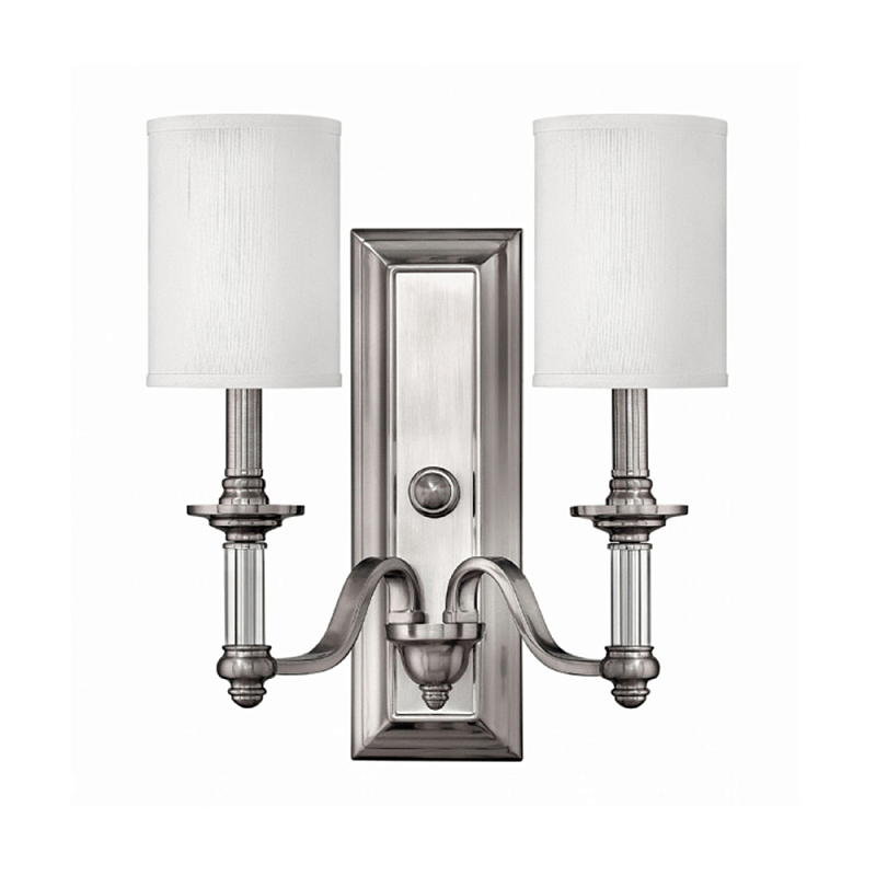 Бра с 2-мя белыми текстильными абажурами Hinkley Никель Белый Бежевый в Рязани | Loft Concept 