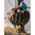 Ваза черная фарфоровая с  узором и бронзовым декором в виде веток с фарфоровой птичкой и цветами Eden Garden варинант исполнения - 3 | Loft Concept в Рязани