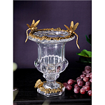 Ваза из прозрачного стекла на бронзовой подставке с ободком и ручками в виде стрекоз Eden Garden варинант исполнения - 2 | Loft Concept в Рязани