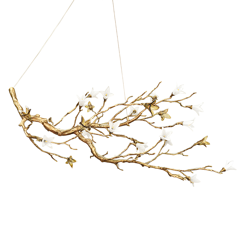 Люстра в виде золотой ветки с цветами Glass Flower Pendant Light Латунь Люстра в виде золотой ветки с цветами Glass Flower Pendant Light Латунь в Рязани | Loft Concept