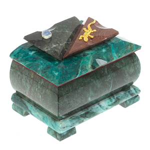 Шкатулка прямоугольная с зеркалом из натурального камня змеевик Stone Casket