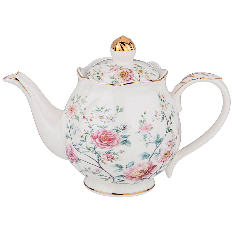 Чайник из фарфора белый с цветочным принтом Flower Porcelain Collection Белый Мульти Чайник из фарфора белый с цветочным принтом Flower Porcelain Collection Белый Мульти в Рязани | Loft Concept