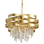 Люстра цвета матового золота с металлическими лентами и длинными прозрачными подвесками Gilded Waves варинант исполнения - 1 | Loft Concept в Рязани