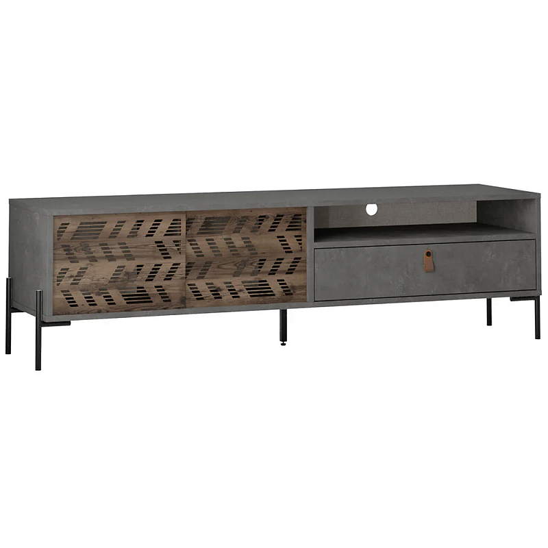 ТВ-тумба с раздвижными дверцами Mallin Metal TV Stand Серый Коричневый Черный ТВ-тумба с раздвижными дверцами Mallin Metal TV Stand Серый Коричневый Черный в Рязани | Loft Concept
