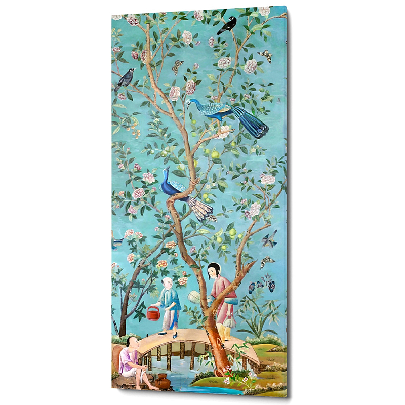 Постер на холсте в стиле шинуазри Chinoiserie Bridge in the garden Poster Бирюзовый Мульти Постер на холсте в стиле шинуазри Chinoiserie Bridge in the garden Poster Бирюзовый Мульти в Рязани | Loft Concept