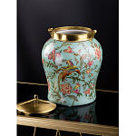 Ваза округлой формы из фарфора с рисунком и бронзовой крышкой Turquoise Blooming Garden варинант исполнения - 2 | Loft Concept в Рязани