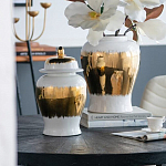 Ваза белая с крышкой и золотистыми фрагментами 46 см Chinoiserie Ceramics варинант исполнения - 1 | Loft Concept в Рязани