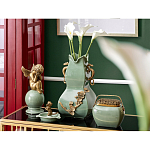 Ваза зеленого цвета из фарфора с бронзовыми ручками в виде драконов и рельефным цветочным декором Eden Garden porcelain and bronze варинант исполнения - 8 | Loft Concept в Рязани