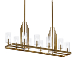 Люстра прямоугольная цвета латунь с прозрачными рифлеными цилиндрическими плафонами Kichler варинант исполнения - 1 | Loft Concept в Рязани