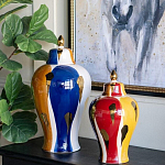 Ваза с крышкой и мазками синего и золого цвета на белом фоне Chinoiserie Ceramics варинант исполнения - 5 | Loft Concept в Рязани