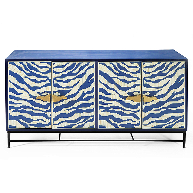 Буфет в гостиную с инкрустацией Bone Inlay Deco Sideboard - Orleans ZEBRA Белый Синий Золотой в Рязани | Loft Concept 