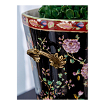 Кашпо из фарфора черная с цветочной росписью и бронзовой стрекозой Spring Garden варинант исполнения - 5 | Loft Concept в Рязани