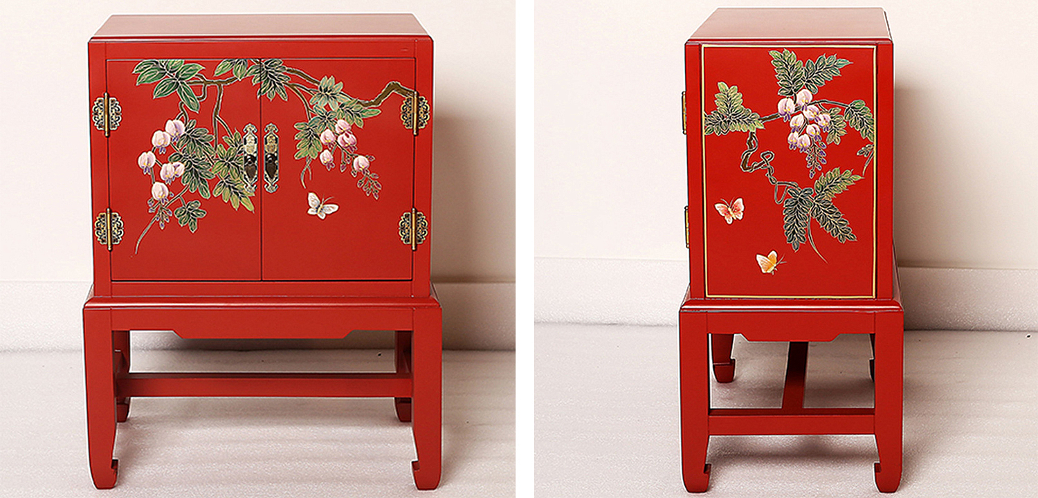 Красная Тумба в Китайском Стиле ручная роспись Бабочки и Ветвь Butterflies and Branch Nightstand Красная Тумба в Китайском Стиле ручная роспись Бабочки и Ветвь Butterflies and Branch Nightstand - Loft-Concept в Рязани