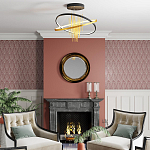 Люстра подвесная с 2-мя пересекающимися круглыми подвесами в черном и золотистом цвете и вертикальными подвесками Ring Horizontal варинант исполнения - 3 | Loft Concept в Рязани