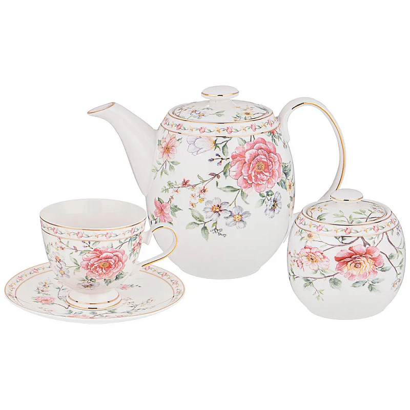 Чайный сервиз из фарфора на 6 персон 14 предметов Flower Porcelain Collection Белый Мульти Чайный сервиз из фарфора на 6 персон 14 предметов Flower Porcelain Collection Белый Мульти в Рязани | Loft Concept