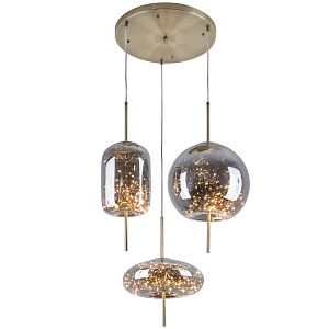 Подвесной светильник с гирляндой внутри 3-х стеклянных плафонов Garland Glass Trio Hanging Lamp